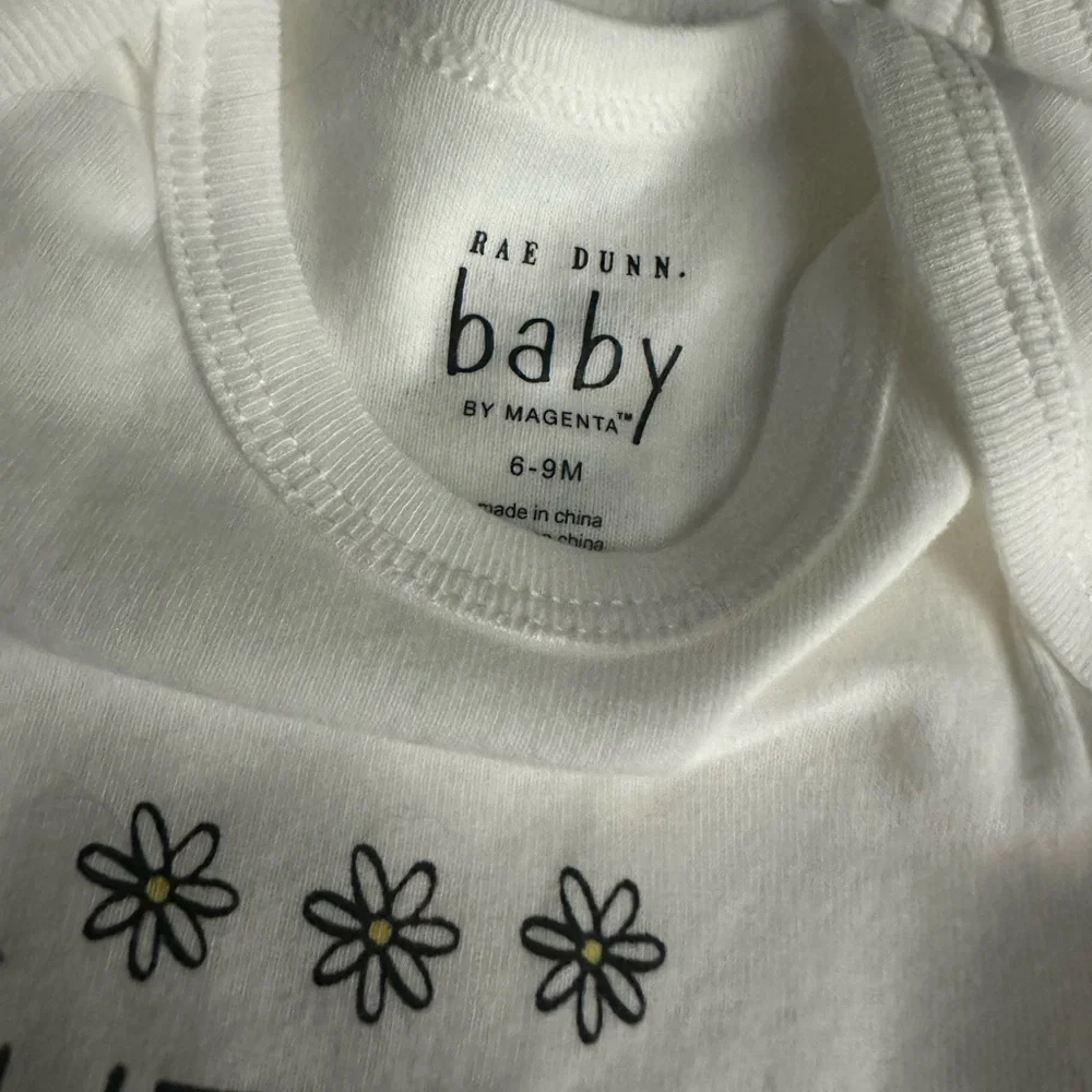 Rae Dunn White Baby Onesie with Daisy Print and bib set - Picture 3 of 5